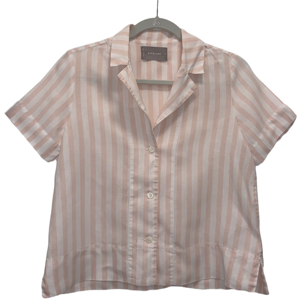 Everlane Pink Striped Button Down Linen Shirt Blouse